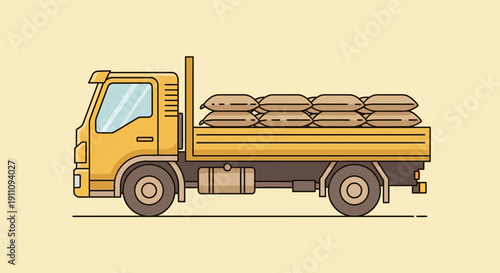 Flatbed Truck Delivering Sacks Of Goods Illustration