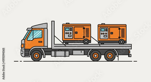 Flatbed Truck Transporting Industrial Power Generators