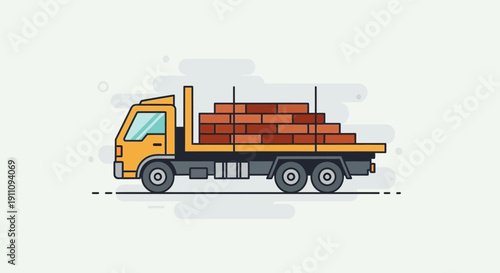 Flatbed Truck Delivering Stacked Bricks Construction Material Hauling Service