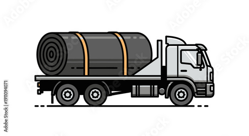 Flatbed Truck Transporting Large Roll Cargo for Industrial Delivery