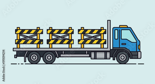 Flatbed Truck Transporting Safety Barriers For Construction Projects Illustration
