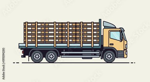 Flatbed Truck Transporting Wooden Pallets Industrial Logistics and Delivery