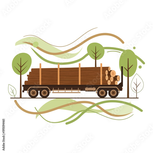 Forestry Transport Truck Carrying Harvested Lumber Outdoors