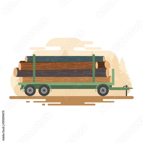 Forestry Truck Hauling Timber Through Scenic Natural Landscape