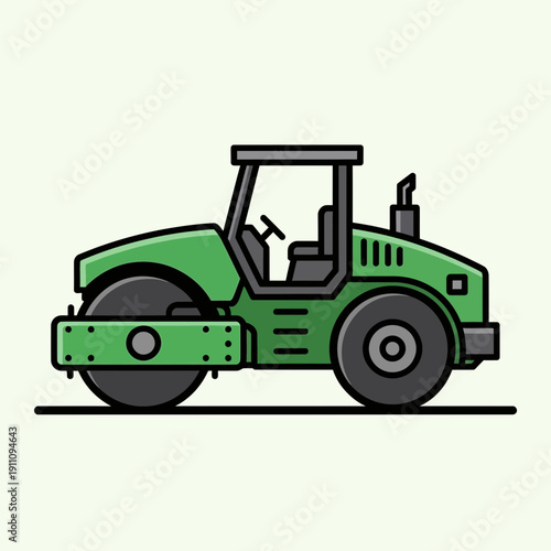 Green Road Roller Construction Machine Flat Illustration Simple Style