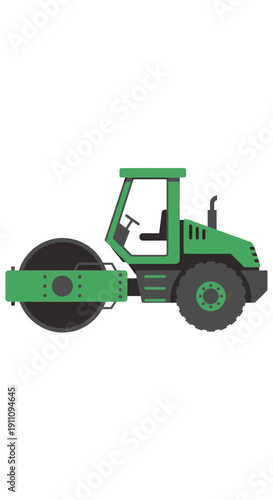Green Road Roller Flat Illustration Construction Equipment Vehicle