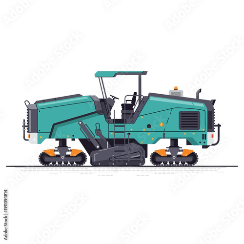 Heavy Asphalt Paver Machine Industrial Construction Equipment Vector Art