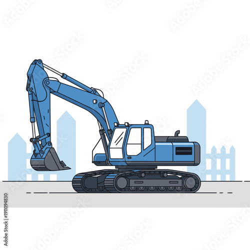 Heavy Blue Excavator Machine Working on Construction Site