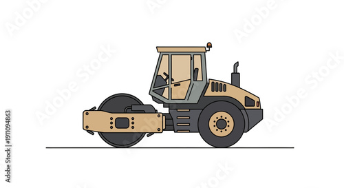 Heavy Construction Compactor Machine For Road Work Illustration
