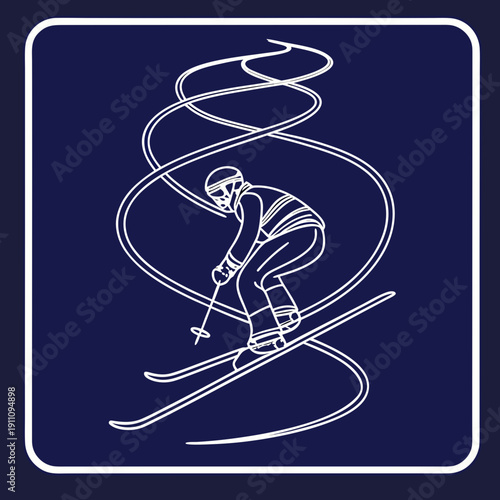 Skiing slalom race dynamic action with swirling snow trails illustration