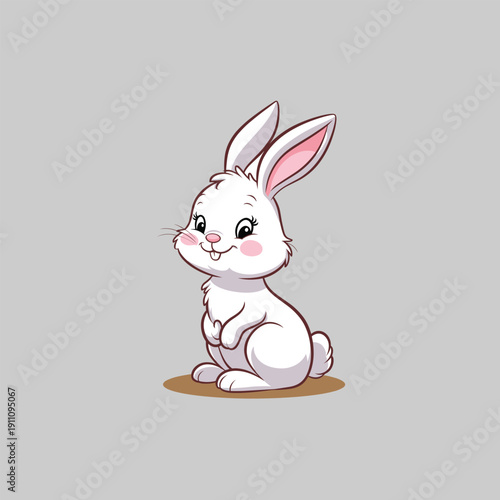Cute Brown Cartoon Rabbit Sitting on Grey Background, Adorable Baby Bunny Vector Illustration with Big Ears.
