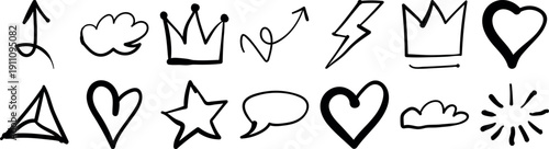 Collection of hand drawn symbols and icons