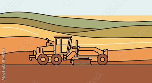 Heavy Construction Grader Machine Sculpting Earth