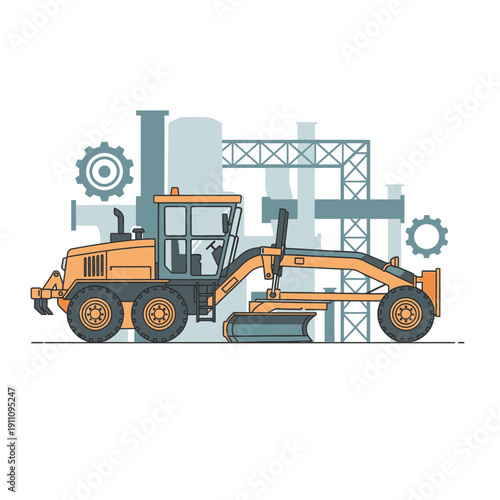 Heavy Construction Grader Machine Working on Industrial Site