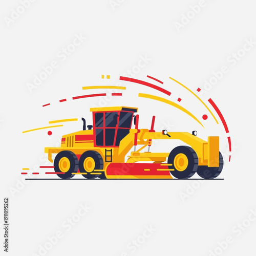 Heavy Construction Grader Machine Working On Road Construction Project