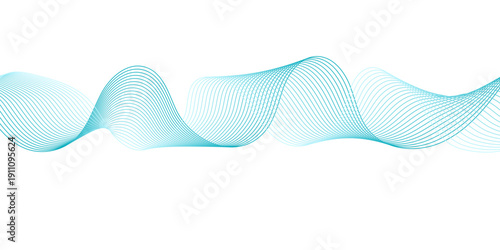 Blue and purple abstract wave lines on transparent with luminous gradient flow, paired with cyan digital soundwave curves on black for modern futuristic motion design