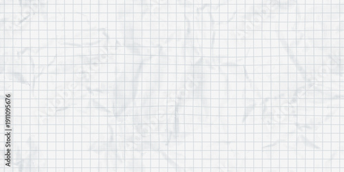 Crumpled paper sheet with grey grid checkered overlay and halftone dotted texture. Seamless pattern, modern retro abstract background vector illustration for grunge mixed media design