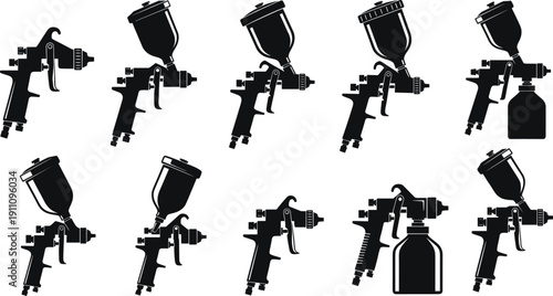 airbrush, sprayer, tool, vector, silhouette, painting, industrial, equipment, automotive, repair, icon, compressor, metal, coating, workshop,