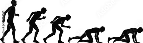 Black Male Silhouette Collection Representing Physical Collapse From Standing To Crawling On Ground Flat Vector Illustration Isolated On White Background For Design