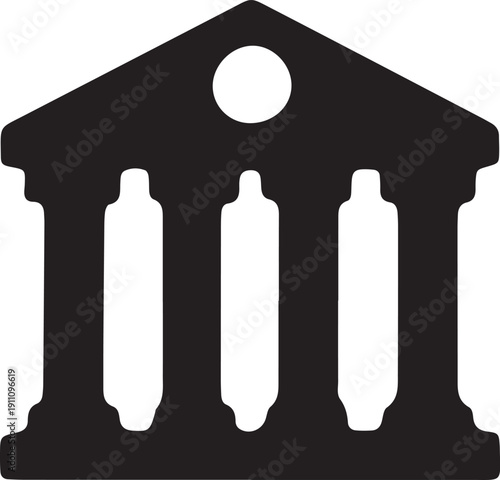 Bank building icon: Solid vector courthouse or government institution symbol