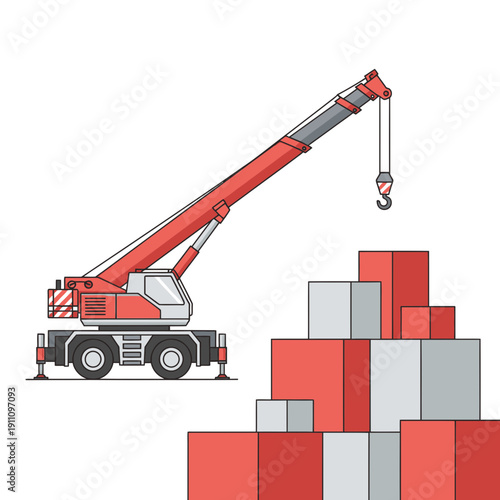 Heavy Duty Construction Crane Lifting Stacked Cargo Boxes