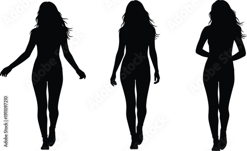 Happy family silhouette with father mother daughter and son standing together cad drawing flat vector illustration isolated on white background