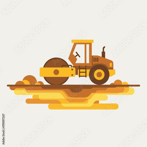 Heavy Duty Construction Vehicle Compacts Earth for Road Building Project