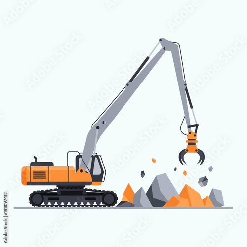 Heavy Duty Excavator Demolishing Concrete Structures With Precision And Power