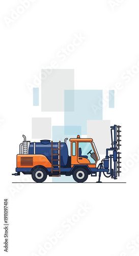 Heavy Duty Drilling Rig Truck Construction Vehicle Equipment Illustration