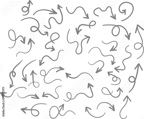 A collection of hand drawn arrows and swirling lines on a white background