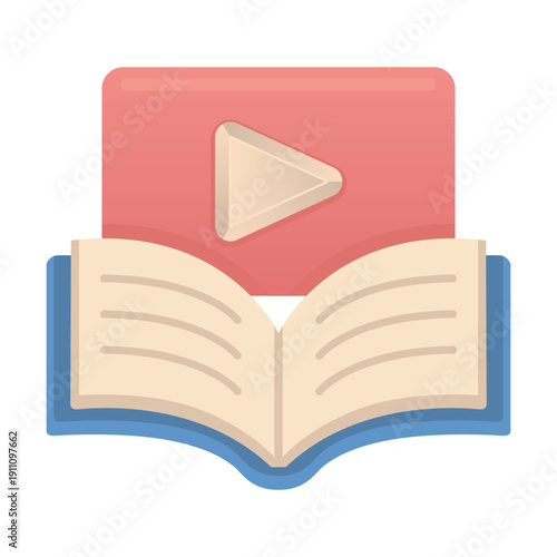Learning Through Video An engaging illustration of a book intertwined with a video play button, representing the modern concept of learning and content creation