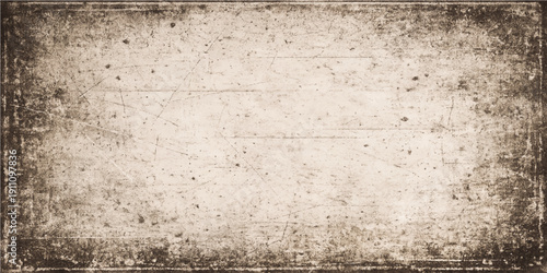 A vintage grunge film strip overlay on a stained brown parchment paper texture with a rough aged wall surface pattern and antique damaged backdrop