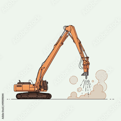 Heavy Duty Excavator Machine Demolition Work In Action