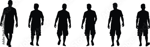 Set of eight happy children silhouettes with boys and girls in casual clothes playing dancing jumping and raising hands in flat vector illustration