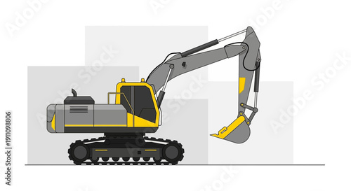 Heavy Duty Excavator Machine Industrial Construction Equipment Illustration