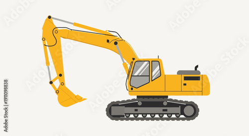 Heavy Duty Excavator Machine Industrial Construction Equipment Vector Graphic