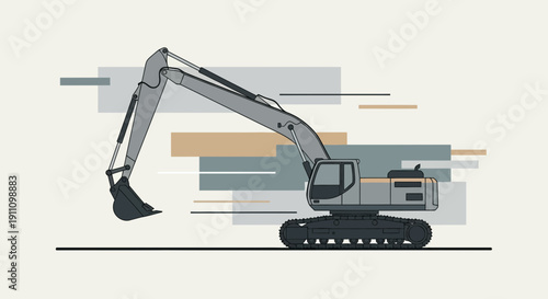 Heavy Duty Excavator Machine Industrial Vehicle With Abstract Background