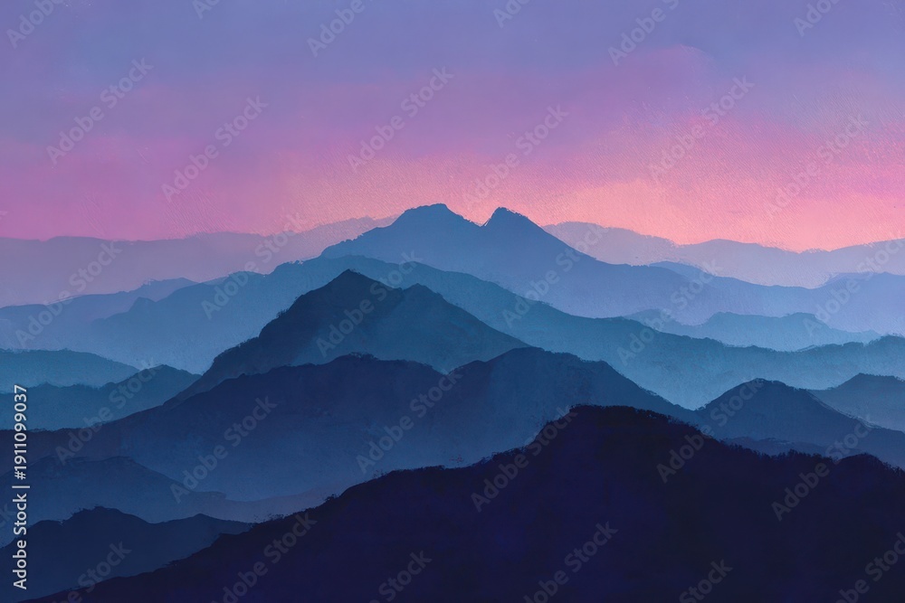 Obraz premium Minimalist mountain ridges silhouettes against gradient sky