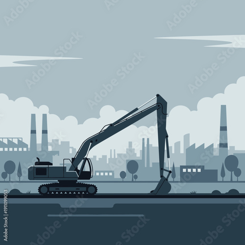 Heavy Duty Excavator Working At Industrial Site