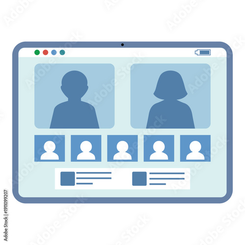 Online Meeting A digital interface displays a virtual gathering, symbolizing remote communication, teamwork, and virtual meetings
