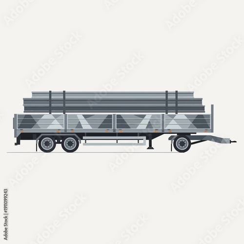 Heavy Duty Flatbed Trailer Transporting Industrial Steel Beams