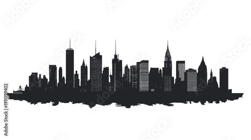 New York City Skyline Silhouette at Dusk with Reflection