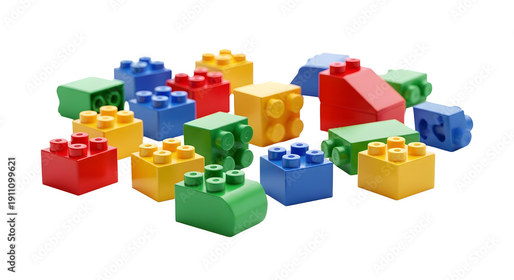 Obraz premium A collection of colorful plastic building blocks on transparent background