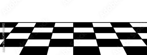 Chessboard part in perspective. Closeup view of tiled floor at an angle. Sloped checkerboard with black and white squares pattern isolated on white background. Vector graphic illustration