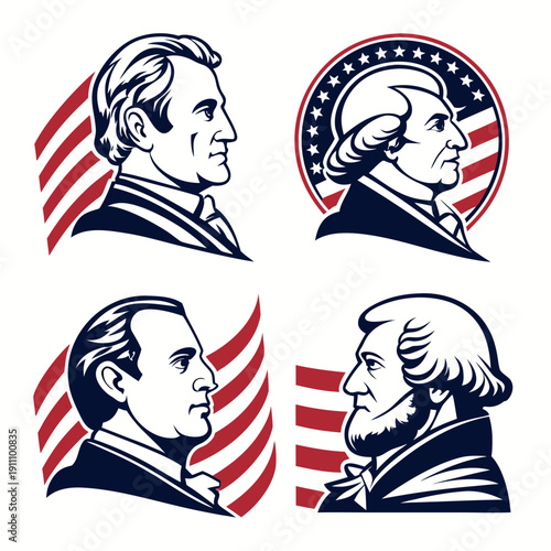 Four american presidents with american flags Vector