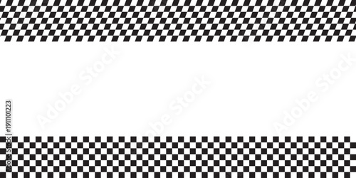 Black and white checkered pattern in straight and diagonal arrangement. Rally flags or checkerboard backgrounds. Chess game or sport car competition wallpaper. Vector graphic illustration