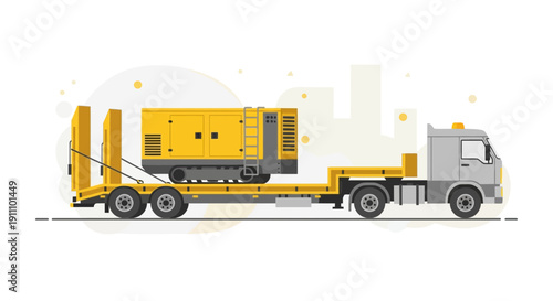 Heavy Duty Generator Transported On Flatbed Truck Awaiting Deployment