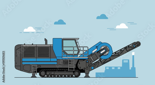 Heavy Duty Industrial Crusher Machine In Action Industrial Landscape