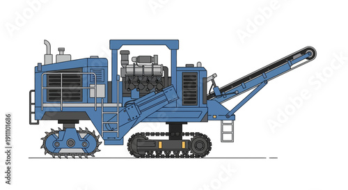 Heavy Duty Industrial Crusher Machine Illustration With Conveyor Belt