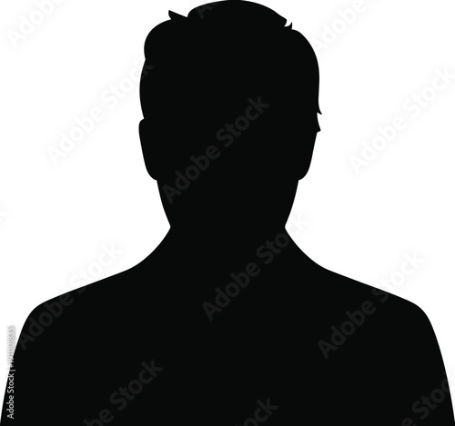 Vector silhouette of anonymous male user avatar, unknown person profile picture, default guest character head and shoulders isolated icon.